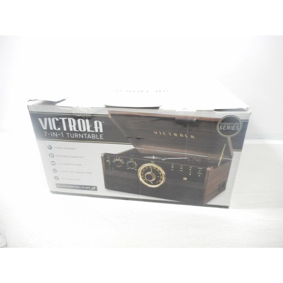 Victrola 7-in-1 Wood Bluetooth Mid Century Record Player with 3-Speed Turntable, - Picture 2 of 6